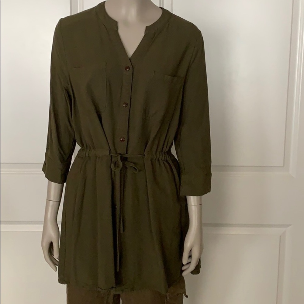 a.n.s. Olive Green Drawstring Waist V-Neck Top